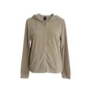 GAP Velour Full Zipper Long Sleeve Cotton Blend Hoodie Beige Size Large